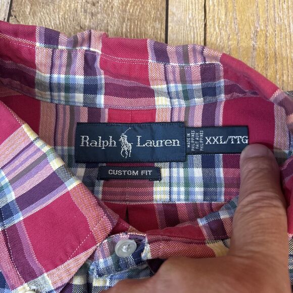 Polo Ralph Lauren Tartan Plaid Shirt Custom Fit 2XL Red Button Down Long Sleeve - Picture 5 of 8